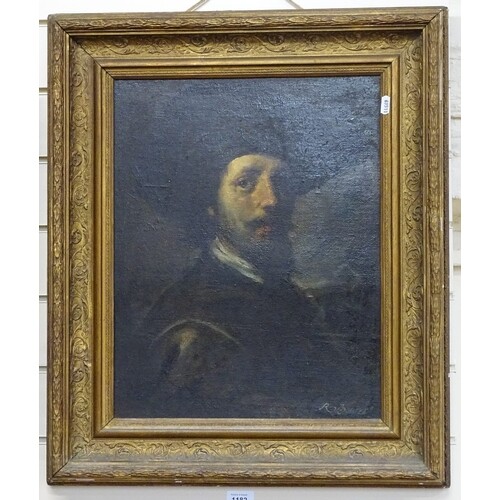 R Baures?, a 19th century oil on board, head and shoulder po...