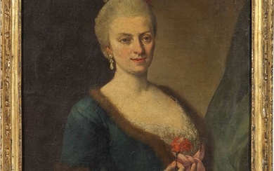 Scuola veneta del XVIII secolo, Ritratto di dama con fiore in mano