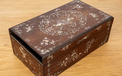 Rosewood and mother-of-pearl inlaid box Chinese, 19th Century with a...