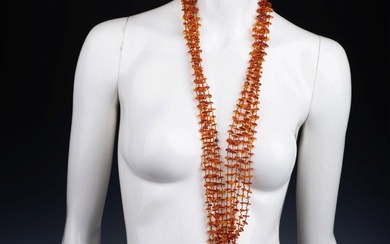 Russian Amber 6 Strand Necklace with Solid Stone Pendant