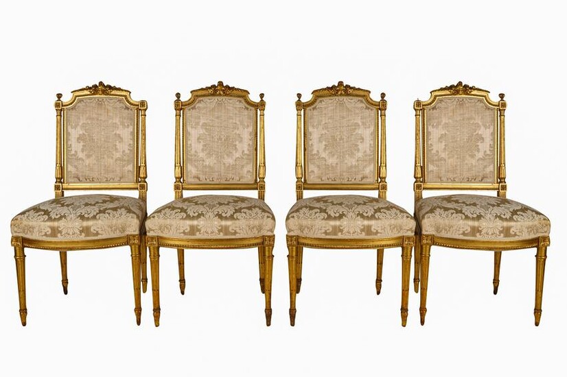 SET OF FOUR LOUIS XVI STYLE GILTWOOD DINING CHAIRS