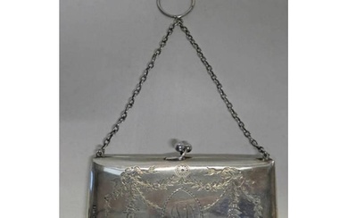 SILVER CARD CASE WITH FOLIATE ENGRAVED DECORATION & LEATHER ...