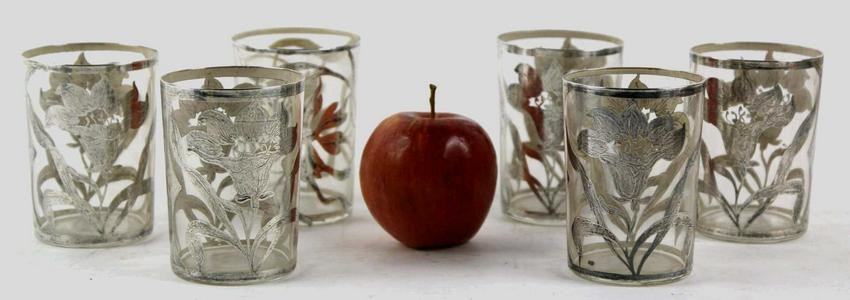 STERLING SILVER OVERLAY LOW BALL / JUICE GLASSES