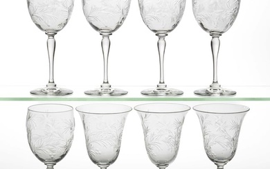 STEUBEN NO. 7403 / MARGUERITE CUT ART GLASS GOBLETS, LOT OF EIGHT