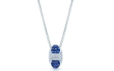 Sapphire And Diamond Capsule Pendant In 18k White Gold (17-in Box Chain)