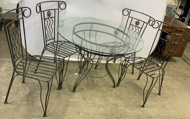 Set 5 Vntg Metal Sun Motif Outdoor Table & Chairs