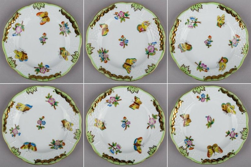 Set of Six Herend Queen Victoria Small Dessert Plates