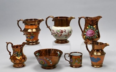 Seven Staffordshire Copper Lustre Wares, 1820-50