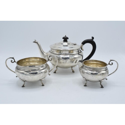 Silver 3-piece tea set to consist of the teapot, milk and su...