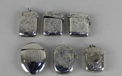 Six various silver vesta cases