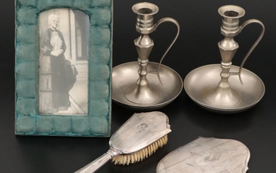 Sterling Silver Handled Hand Mirror and Brush, Velvet Picture Frame and More