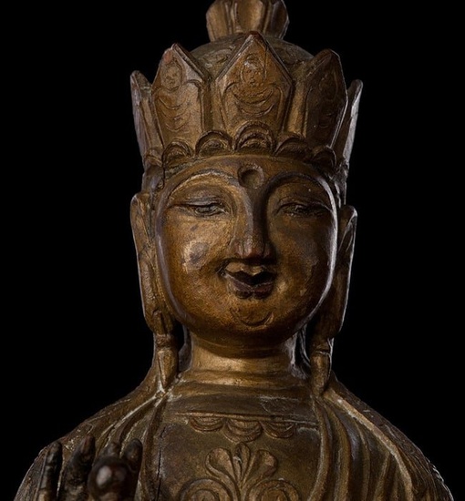 Superb 18thC Chinese wood Buddha.