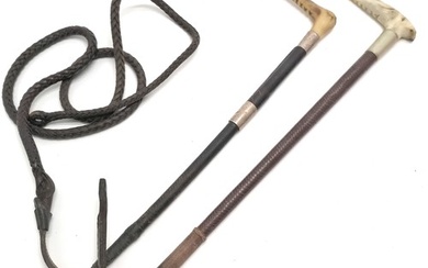 Swaine antique leather riding crop with antler horn handle T...