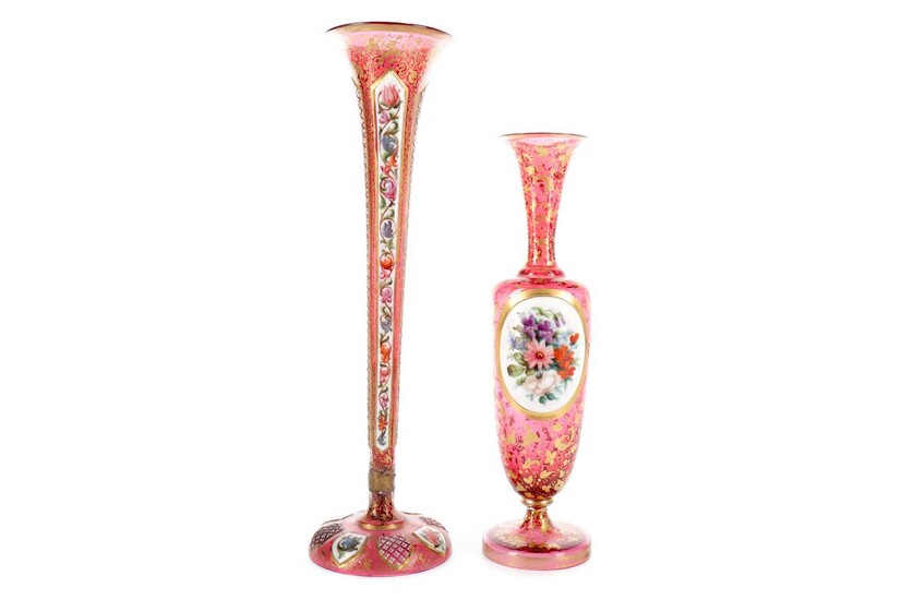 TWO LATE 19TH CENTURY BOHEMIAN CRANBERRY GLASS VASES