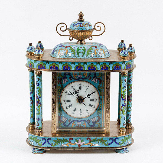 Table clock in gold metal with cloisonné enamel, made...