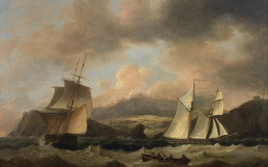 Thomas Luny (British, 1759-1837) Vessels in rough seas off the...