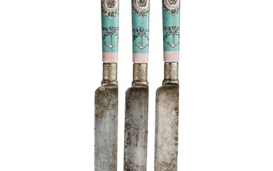 Three Russian knives with porcelain handles from the service of the imperial yacht "Livadia"