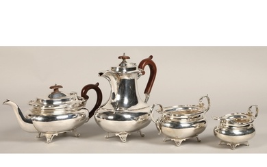 Three piece silver tea service with silver plated coffee pot...