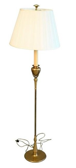Tiffany Style Brass Floor Lamp, having oil well return