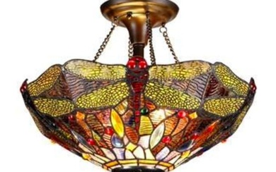 Tiffany Style Dragonfly 2 Light Stained Glass Ceiling Light