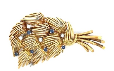 Tiffany & Co Sapphire Diamond Floral Brooch 20.7 Grams 18 Karat Yellow Gold