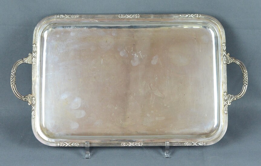Tray, with two handles, fluted circumferential rim with vegetal motives, silver 900, balyan, 625g