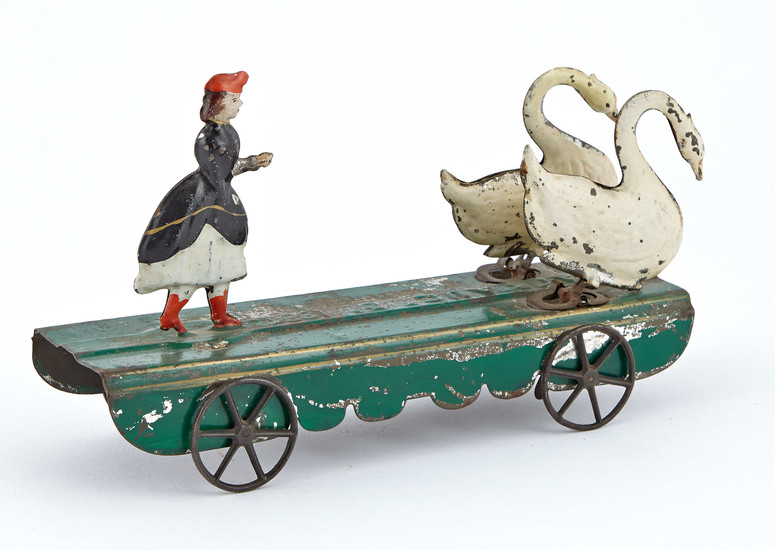 Twin Swans and Figure Tin Mechanical Toy