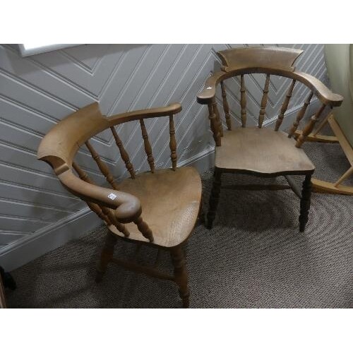Two 19th century beech and elm Smokers Bow Chairs (2)
