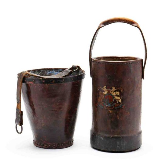 Two Antique English Leather Fire Buckets