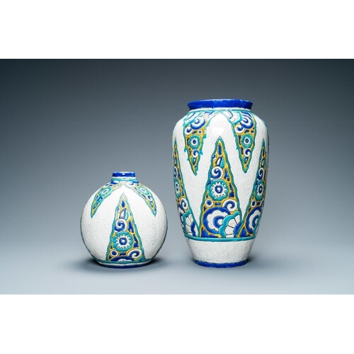 Two Boch Keramis Art Deco vases with crackled glazes, 1st ha...
