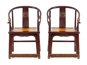 Two Chinese Elmwood Armchairs : 60 length x 97 height x