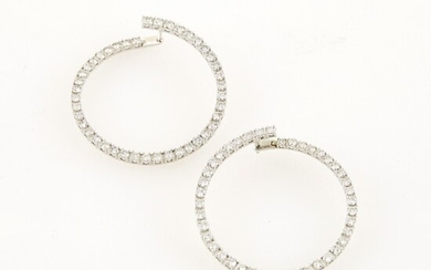 Two Diamond Earrings, 84 diamonds about 5.00 cts., 14K 7 dwt.