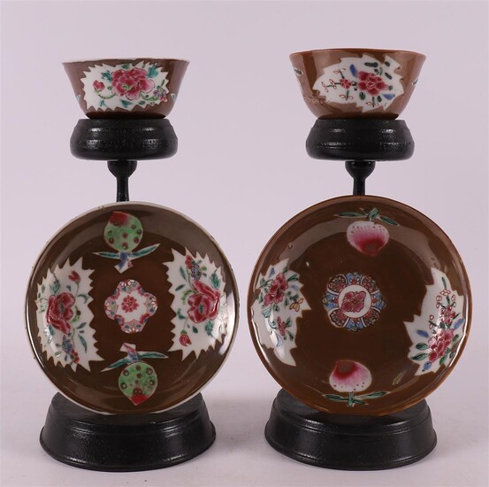 (-), Two china capucine porcelain famille rose cups...