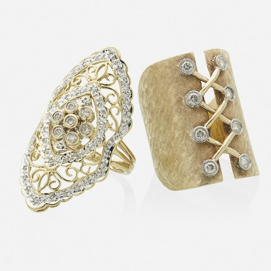 Two diamond and yellow gold rings