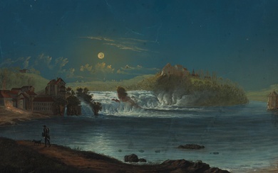Unknown (19th), Rhine Falls near Schaffhausen by night, around 1820, Gouache