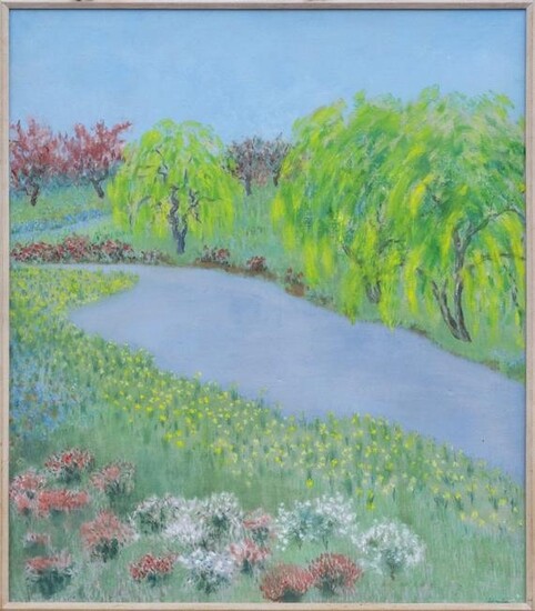 Unknown Artist, River and Wildflowers, Acrylic on