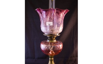VICTORIAN OIL LAMP WITH BRASS BASE + SHADE + OIL LAMP AF