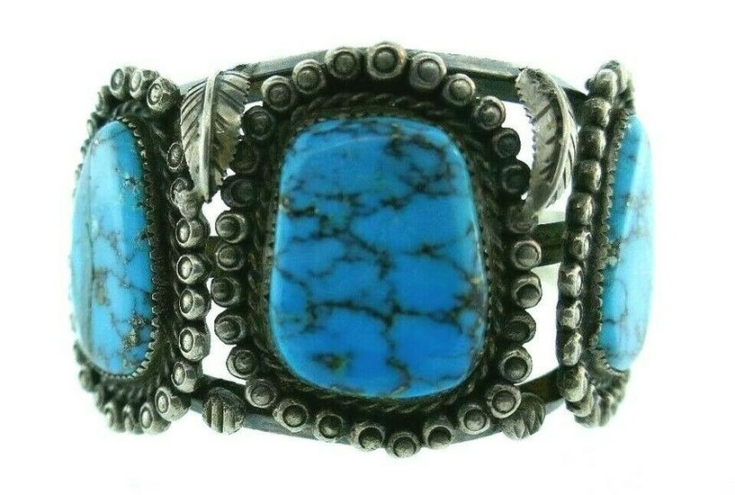 VINTAGE Sterling Silver & Turquoise Bangle Bracelet