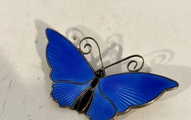 VTG Sterling Silver 925S Blue Enamel Butterfly Brooch Norway Norwegian