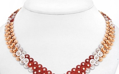 Van Cleef & Arpels 18K Rose Gold BOUTON D'OR CARNELIAN DIAMOND & MOTHER OF PERAL Necklace