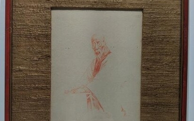 Victor Podgourski Red Crayon Drawing Old Chinese Man