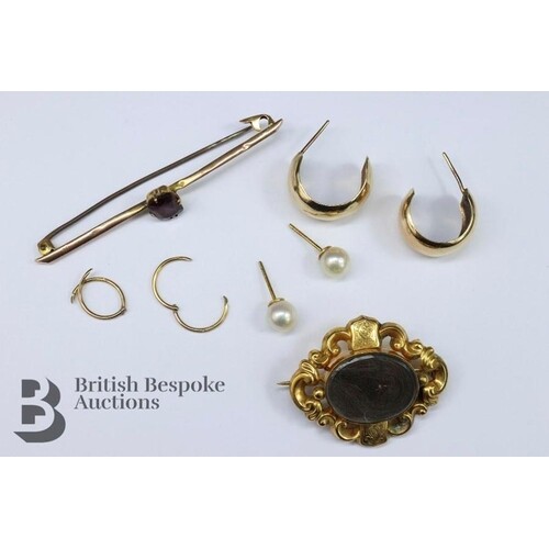 Victorian 14ct gold mourning brooch, approx 35 x 25 mm, broo...