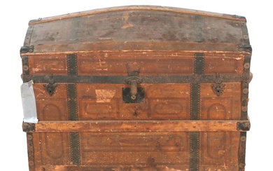 Victorian Painted Canvas-Coated Travel Trunk, 19th Century