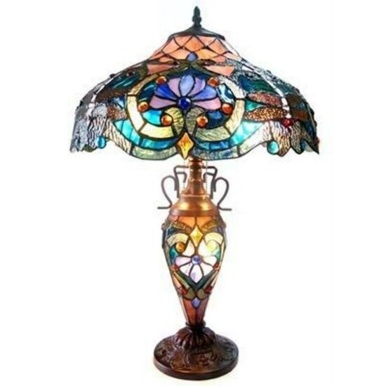 Victorian Style Stained Art Glass Table Lamp