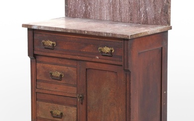 Victorian Walnut and Marble Top Washstand, Late 19th Century