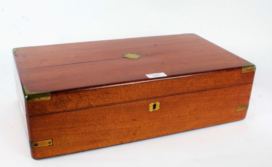 Victorian mahogany writing box, enclosing a fitted interior and a purple inset slope, 45cm wide