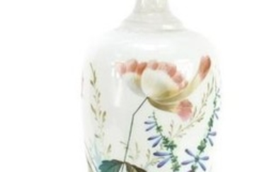 Victorian white opaline glass vase hand painted with