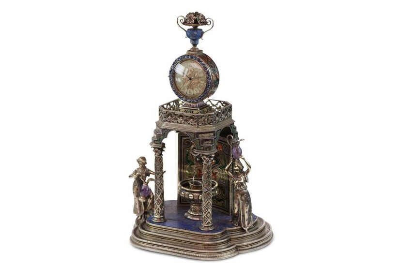 Vienna Silver and Lapis Clock