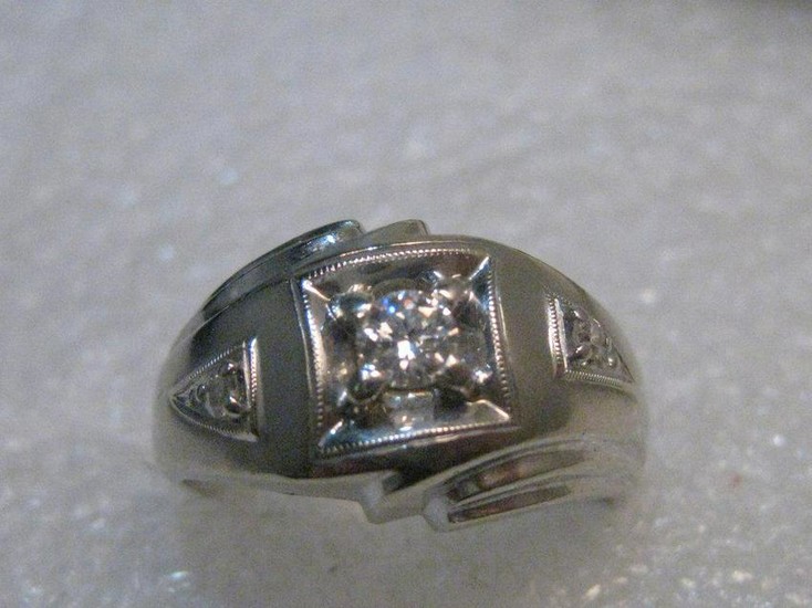 Vintage 14kt White Gold Man's Diamond Ring, size 10.5