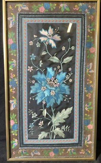 Vintage Blue Toned Floral Framed Tapestry